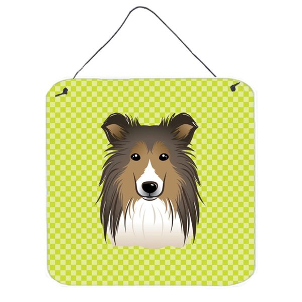 Micasa Checkerboard Lime Green Sheltie Aluminum Metal Wall Or Door Hanging Prints6 x 6 In. MI714186